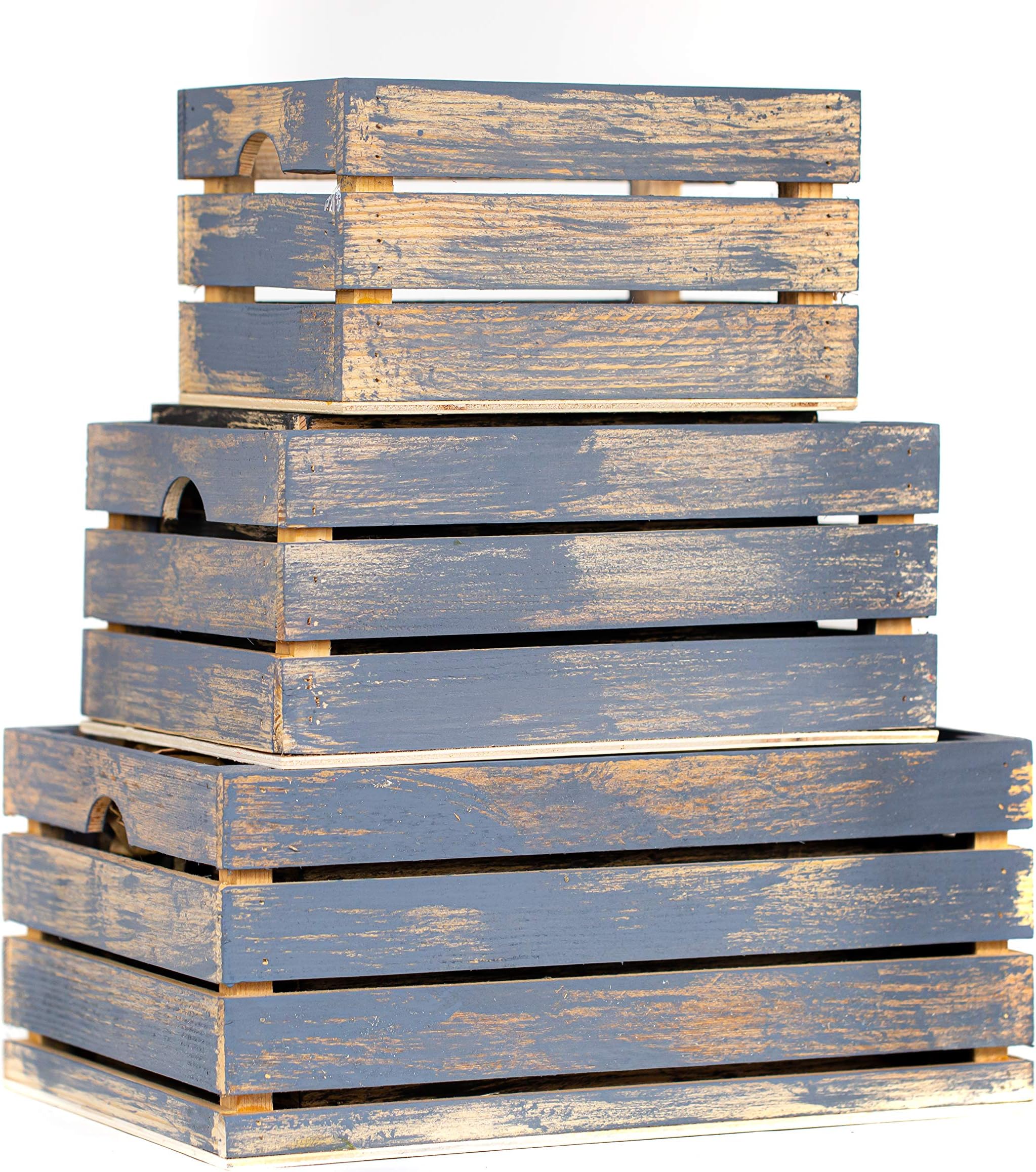 Winship Stake and Lath, Inc. Handmade Rustic Distressed Grey Wood Crates, Nested Set of 3