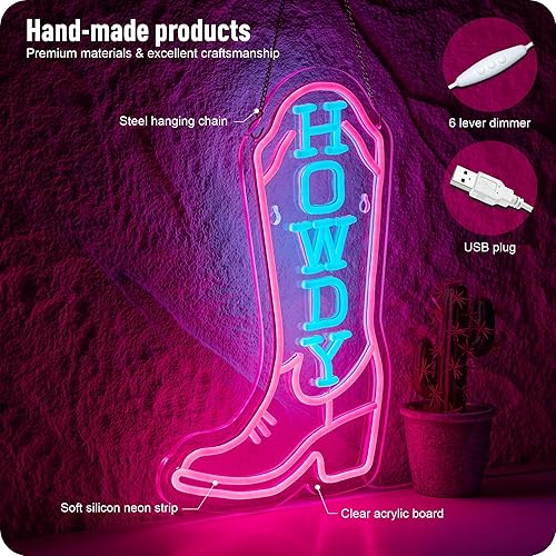 Miniatura 9 de Letrero de neón de vaquera para decoración de pared, botas de vaquera, letrero de neón estético, arte de pared occidental, luz de vaquera alimentada