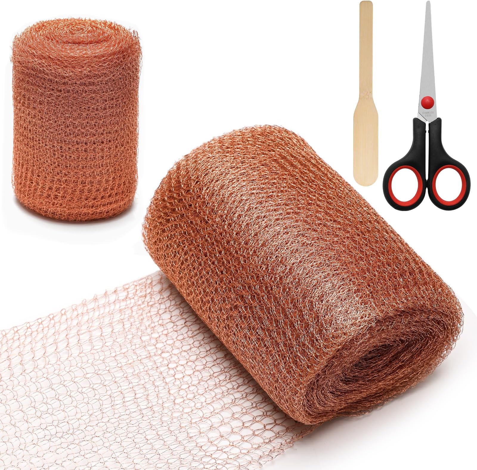 Copper Mesh Roll (5" x 32 ft), Blocker for Hole，Double Layer Copper Fill Fabric,Gap Hole Filler,Copper Wool for Bat Snail Bird Rodent Control,Copper Wire with Packing Tool and Scissors for Plants