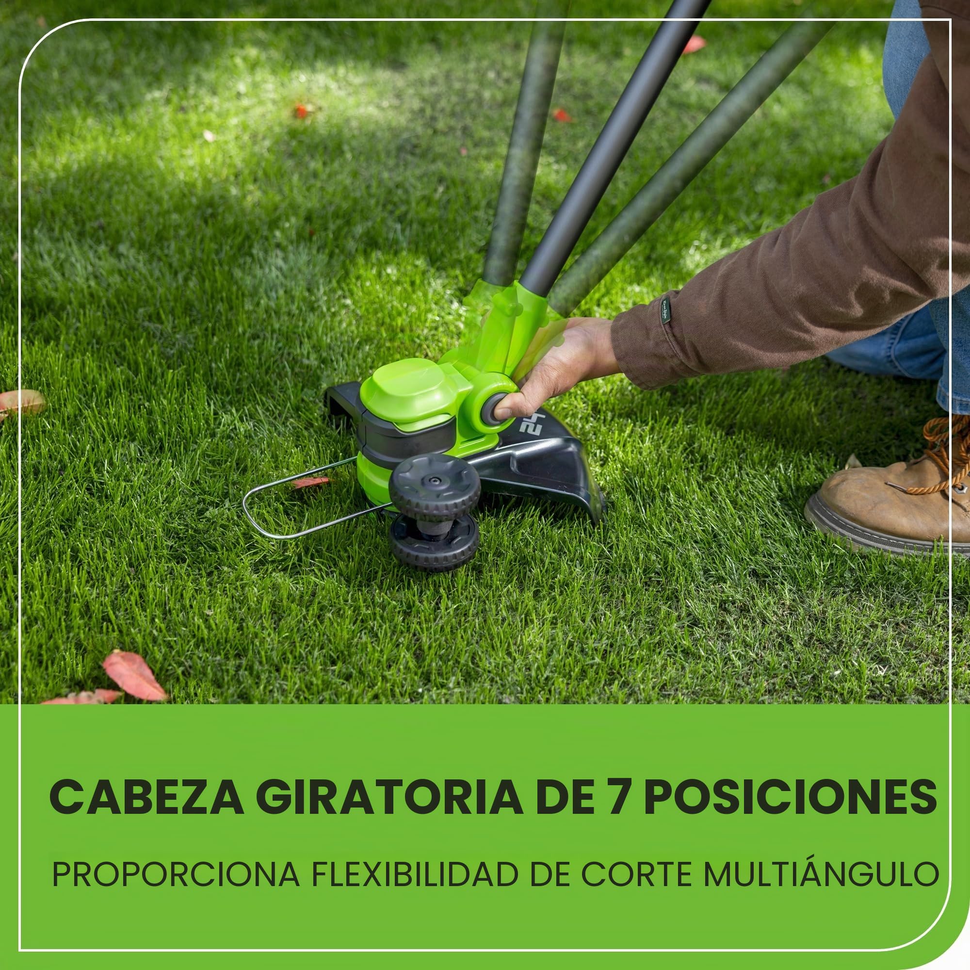 Greenworks 24V desbrozadora bateria, Anchura de Corte 30 cm, Cabezal Motor Giratorio e inclinable 90°, con Carrete de Cable y 20 Cuchillas de plástico, sin batería ni Cargador