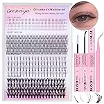 Geeneiya Lash Clusters Kit Individual Lash Extension Kit DIY Multi-type D Curl Cluster Eyelash Extension Kit with Bottom Lashes, Waterproof Lash Bond and Seal Glue, Lash Tweezers (30D, 480PCS)