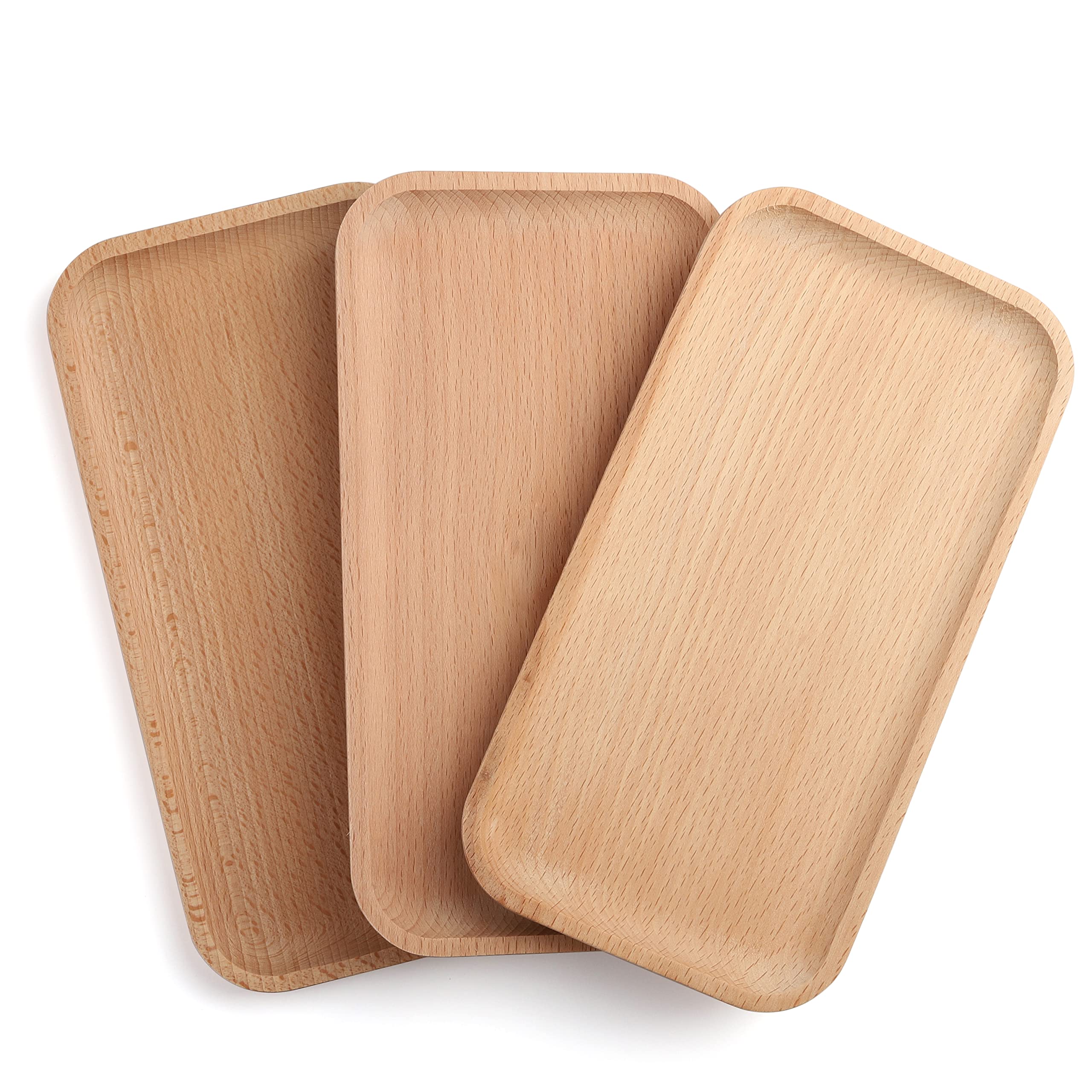 zeeooil Lot de 3 plateaux de service rectangulaires en bois massif naturel pour légumes, fruits, charcuterie, sushis et collations - 24 cm