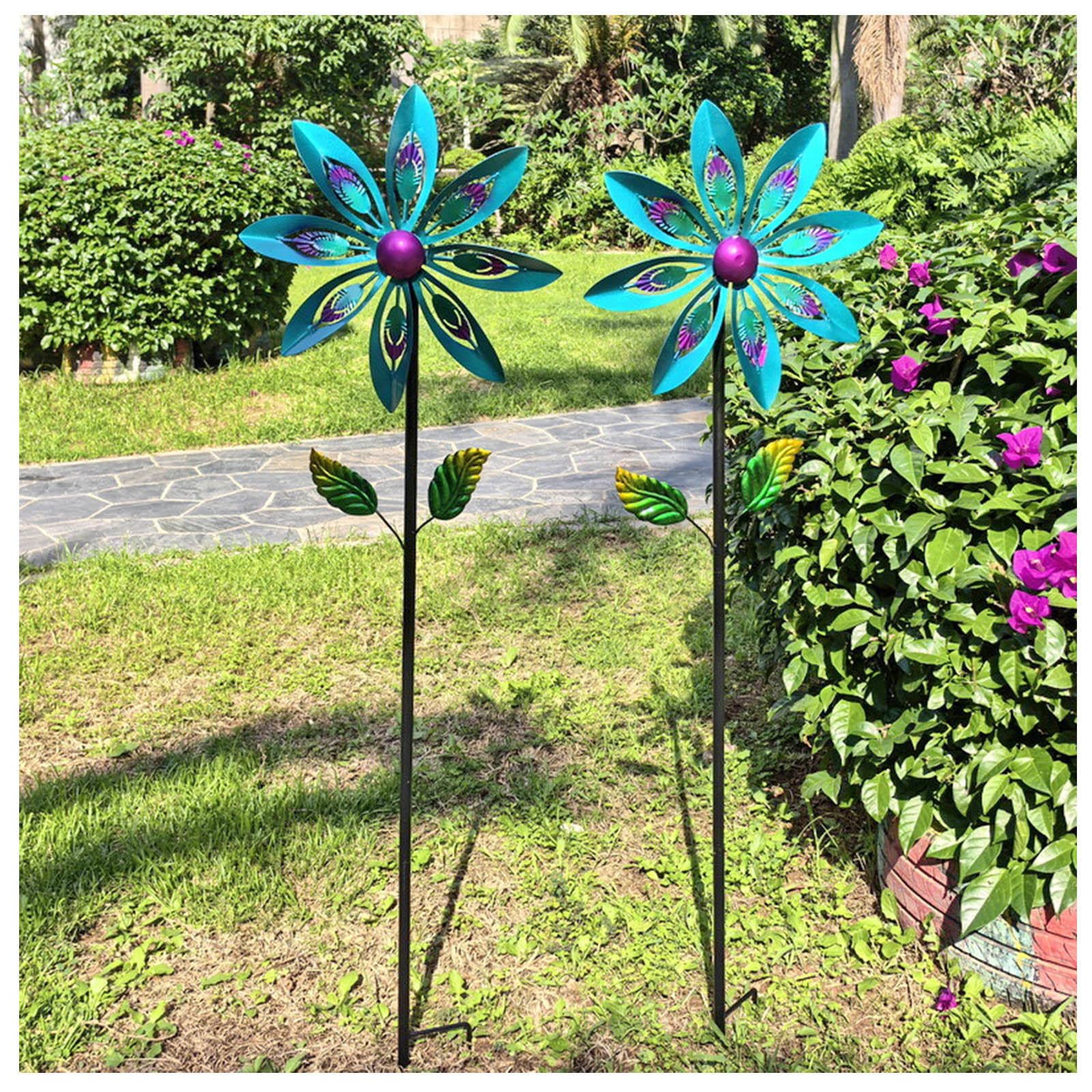 Confezione da 2 Girandola A Vento Gigante, Filatori Da Giardino, Foglia di Pavone Spinner Da Cortile per Cortile, Cinetico Sculture