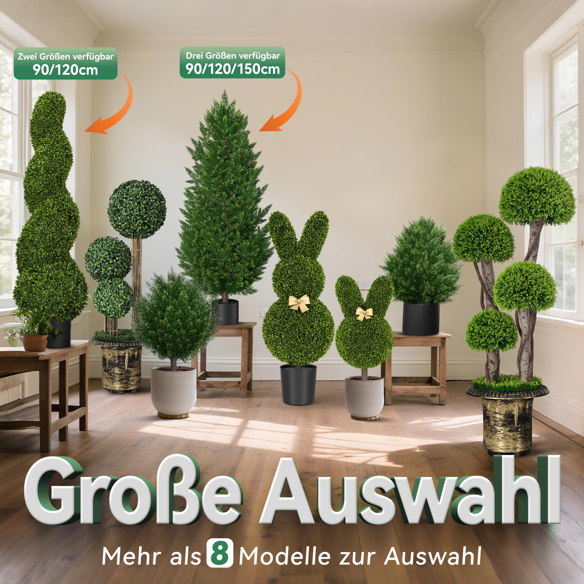 UISEBRT 2 plantas artificiales de 60 cm, con protección UV en maceta, planta decorativa con aspecto natural para casa, balcón, terraza, interior y exterior, pequeño ciprés