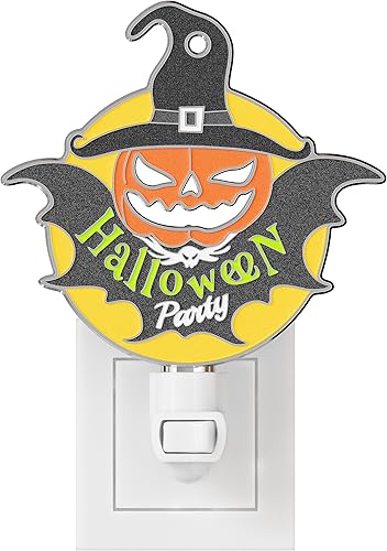 Miniatura 3 de Halloween Bat Pumpkin Luminous Night Lights Plug into Wall, Fluorescence Metal Bright Plug in Nightlight, Halloween Christmas Valentine Holidays Gift