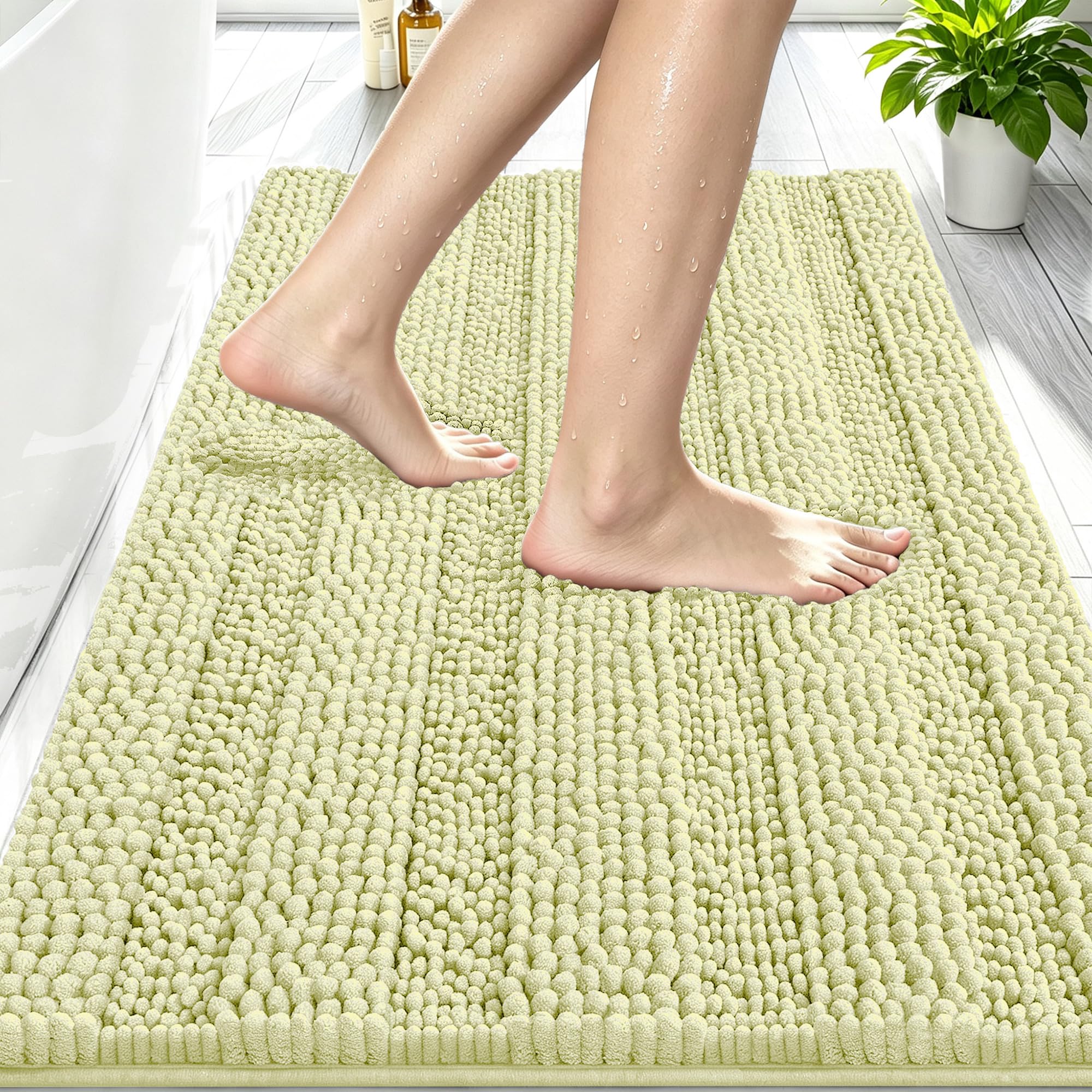 Smiry Thick Chenille Bathroom Rugs 30x20, Soft Absorbent Bath Mat, Vanilla