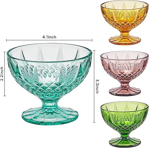 Miniatura 2 de KMwares Juego de 4 tazones de postre de vidrio con pies de color de 8 oz