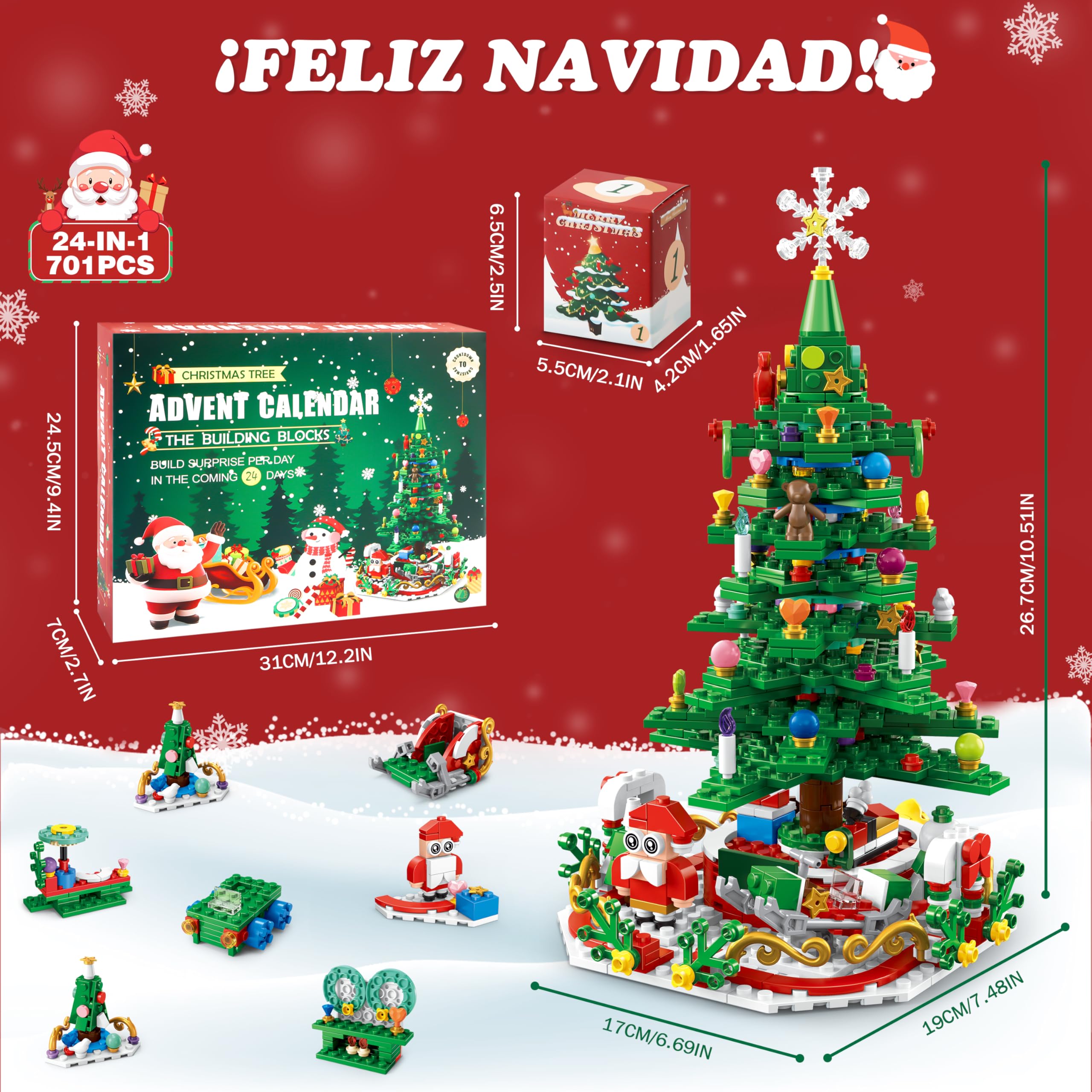 MOMOSTAR Calendario Adviento 2025, LED Bloques de Construcción con Árbol de Navidad 701 Piezas, Calendario Adviento Juguetes 24 in 1, Navidad Decoración Regalo para Niños Adultos partir de 6 años — view 6