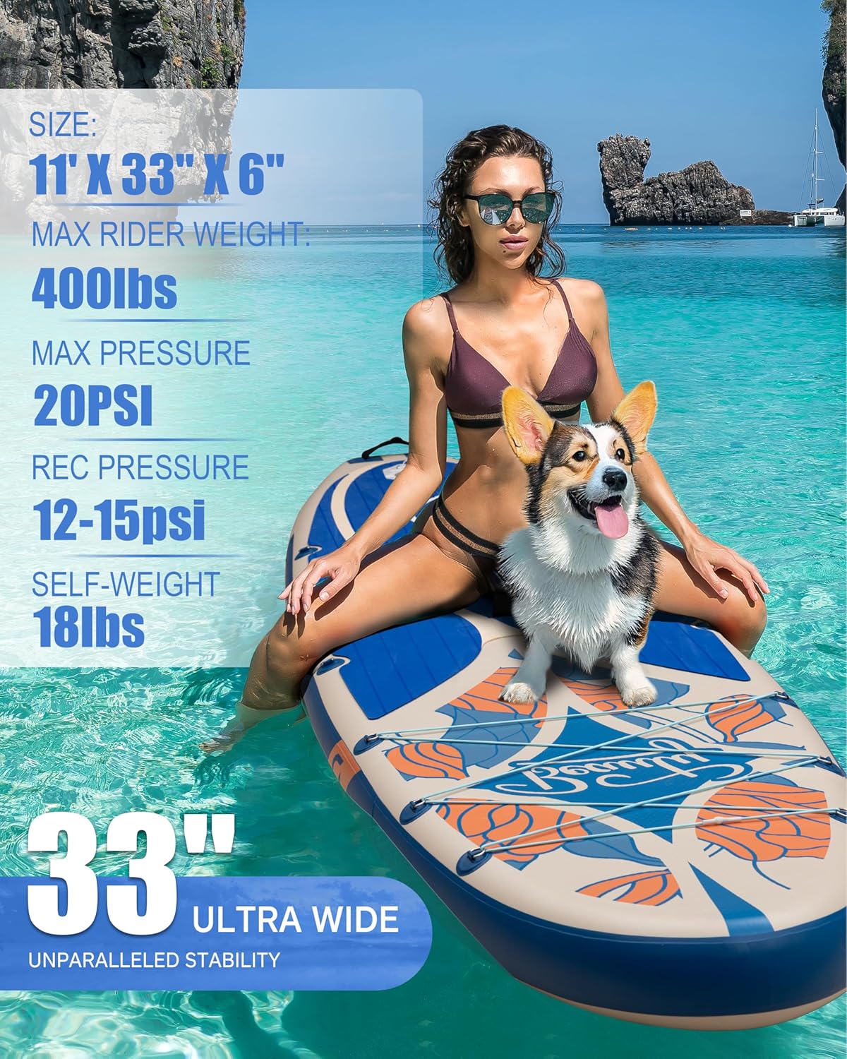 Dixero Inflatable Stand Up Paddle Board with SUP Accessories, Anti-Slip EVA Deck, 11'*33" Inflatable Paddle Boards for Adults & Youth of All Skill Levels Bluepink