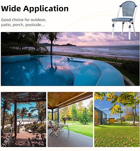 Miniatura 9 de PURPLE LEAF Juego de 2 sillas de comedor francesas para exteriores, sillas de mimbre de aluminio tejidas a mano para jardín, cocina, patio, porche,