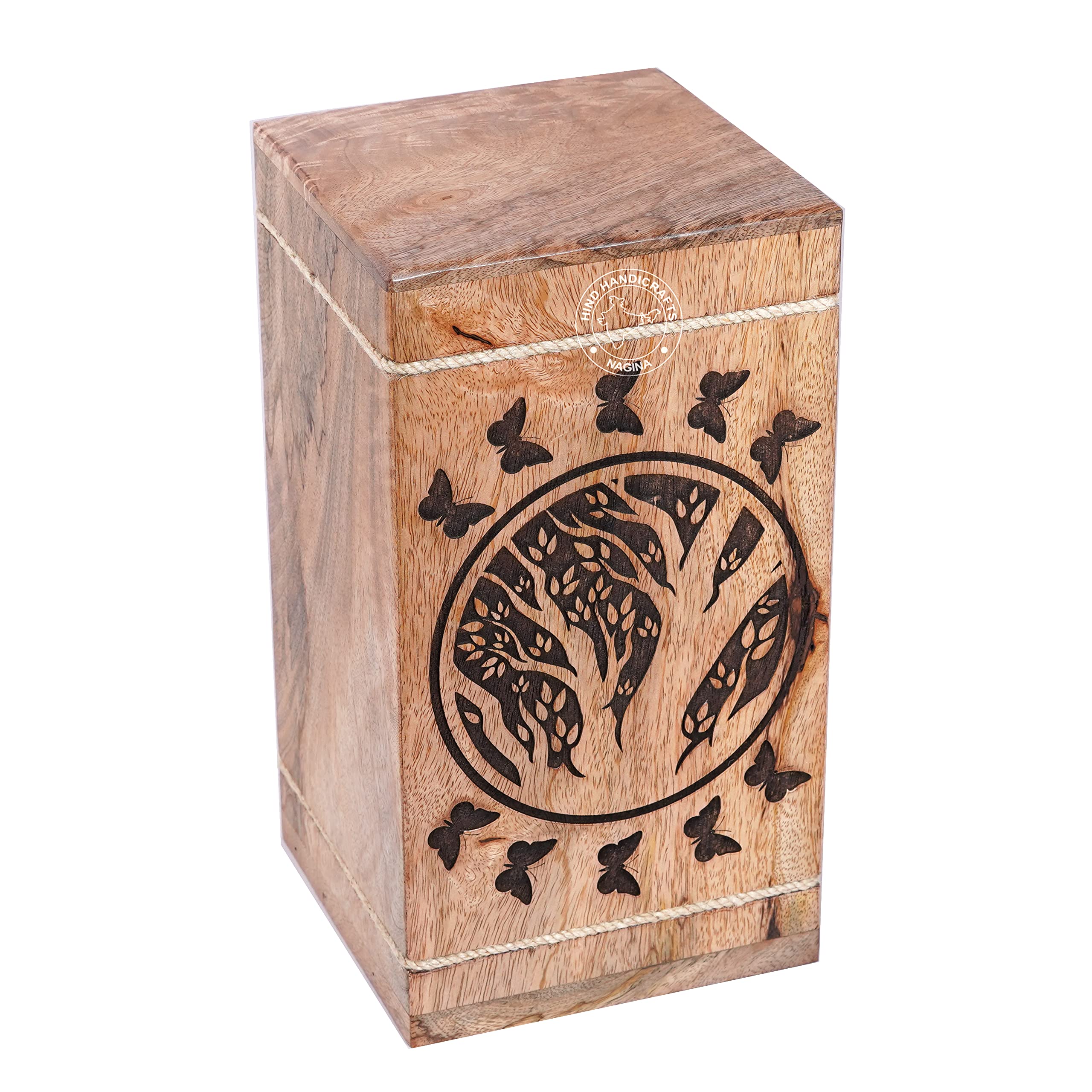 Urne funéraire en bois faite main papillon | Artisanat d'art pour columbarium
