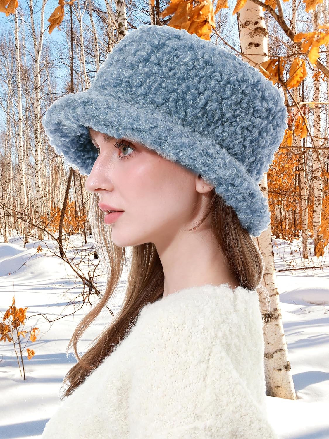 LA CARRIE Women Winter Faux Fur Bucket Hat Plush Fuzzy Furry Warm Fisherman Cap - Image 6