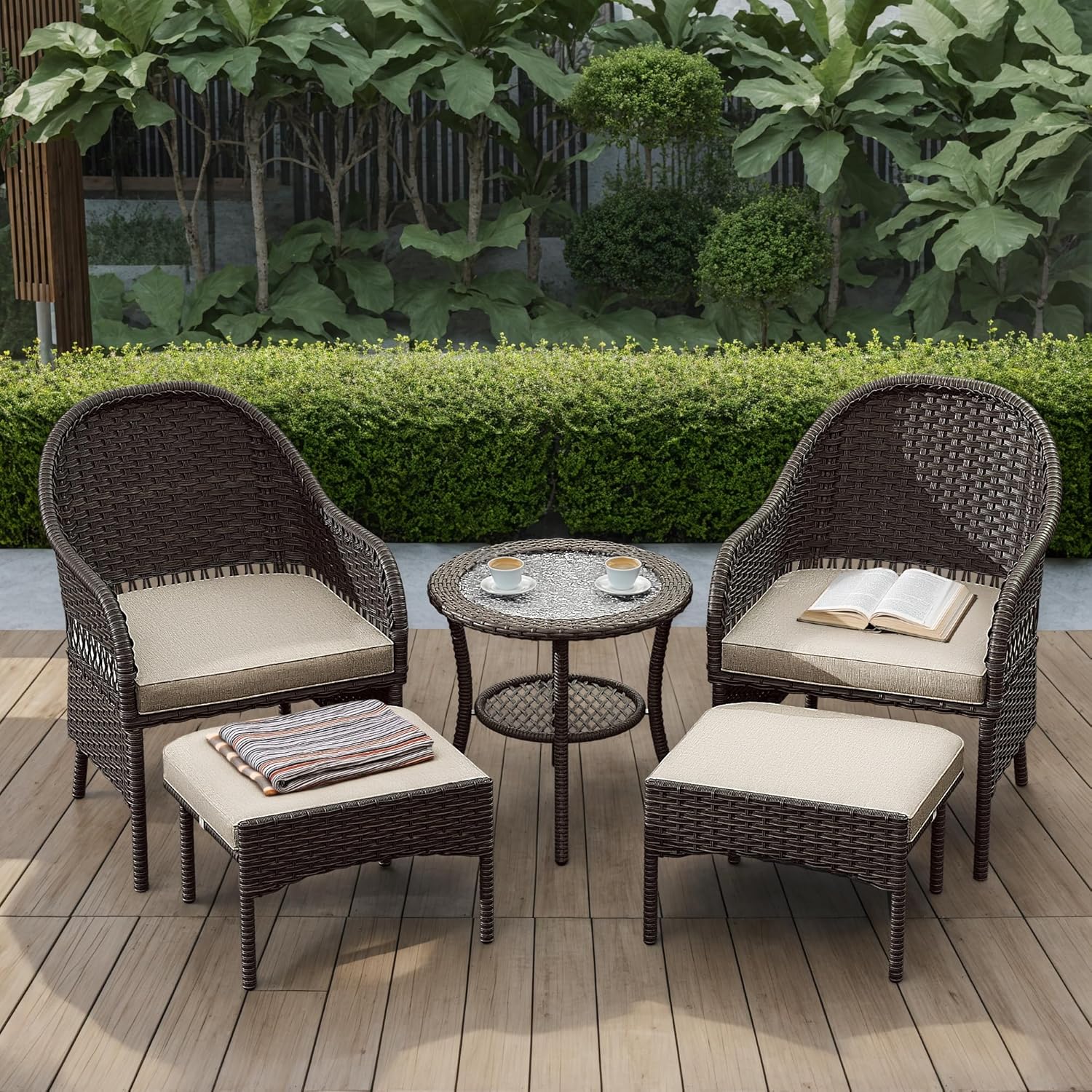 Wicker Patio Chairs Set, All Weather Outdoor Rattan Wicker Chairs Patio Dining Chairs for Garden Backyard Porch(Beige)