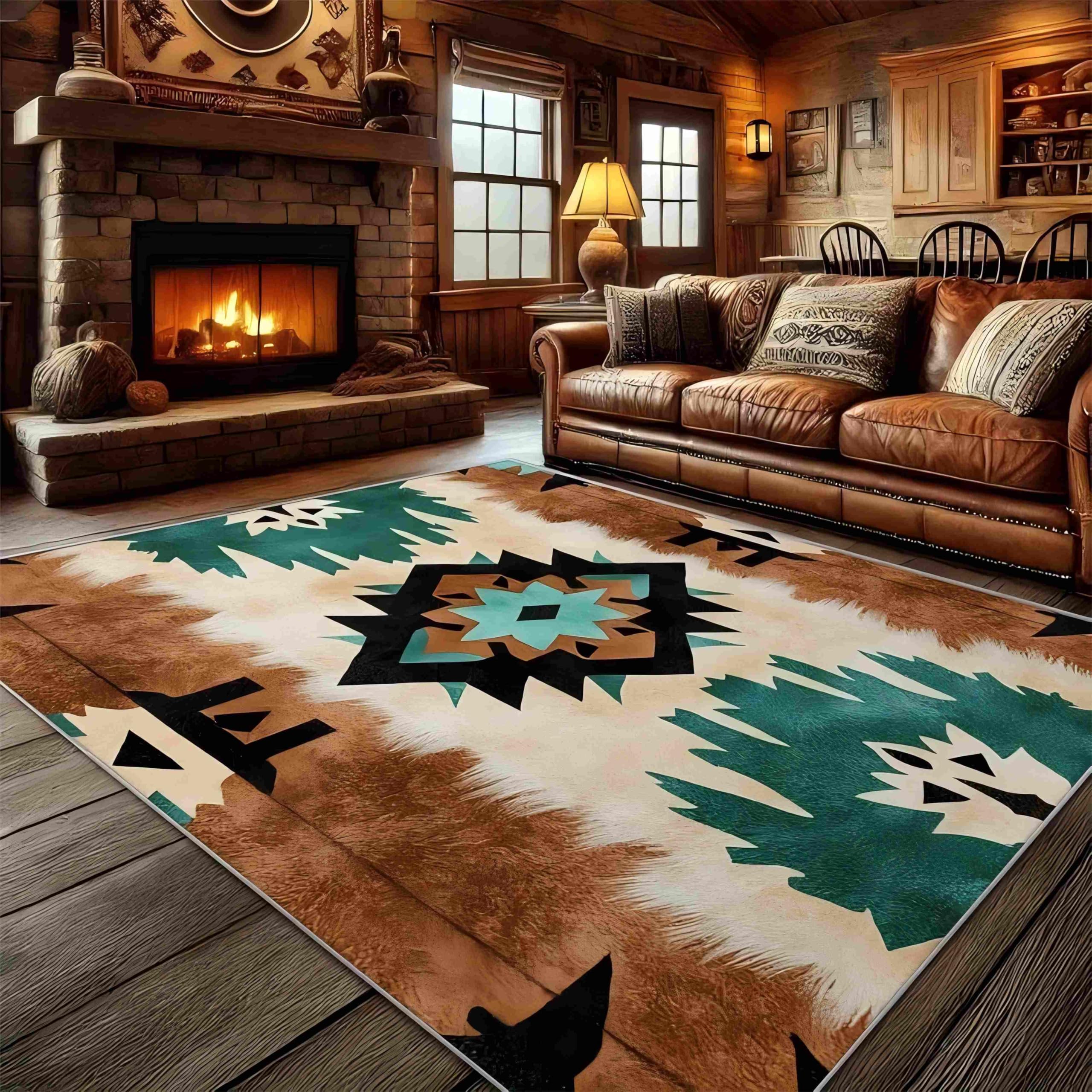 SOJAWA Aztec Area Rug, 120x180cm Southwestern Aztec Tribal Native Rug, Vintage Farmhouse Country Cottage Decorative Carpet for Living Room Sofa Kitchen Bedroom Fireplace Non-Slip Rugs