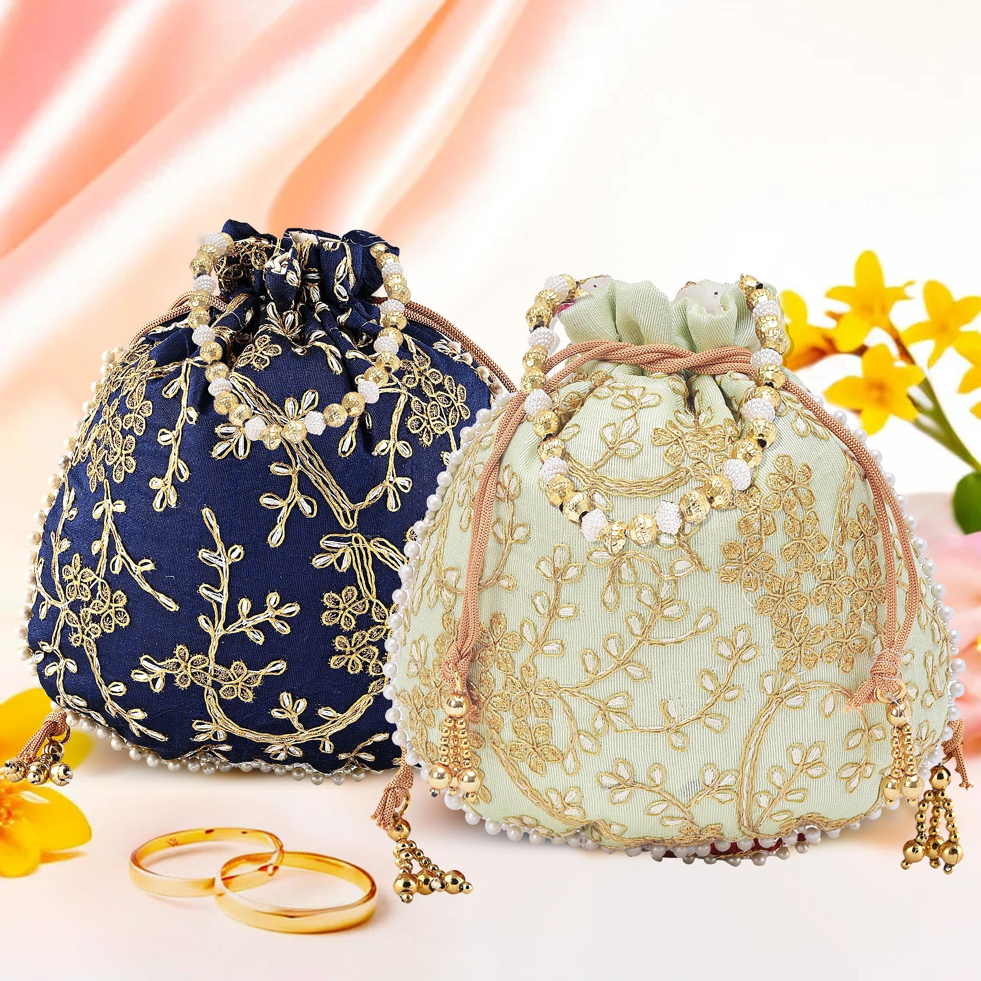 Kuber Industries Pack of 2 Potli Bags for Ladies & Girls | Shagun Pouches for Festive Seasons | Embroidery Batwa Bag Bridal Purse -Dark Blue & Green (B0DB7WCVN4) Amazon Price History, Amazon Price Tracker