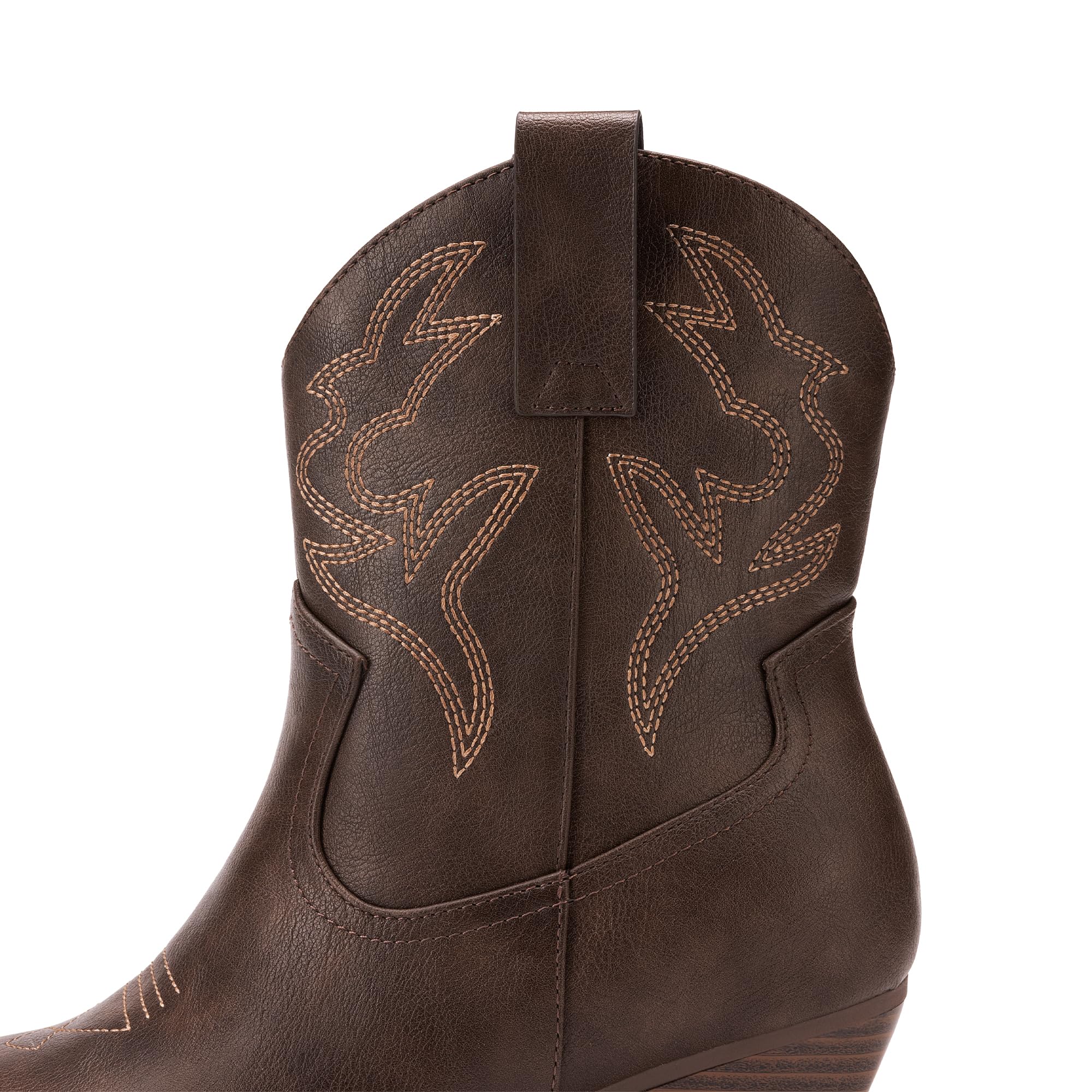 DREAM PAIRS Stivali da cowboy da donna ricamati con cuciture corte in stile western, tacco basso grosso, punta a punta, stivaletti alla caviglia