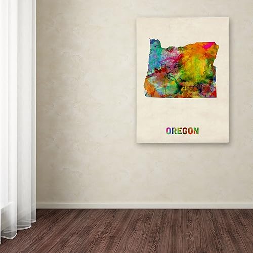 Miniatura 3 de Trademark Fine Art Mapa Oregon - Arte enmarcado enmarcada por Michael Tompsett en marco negro, 11 x 14 pulgadas