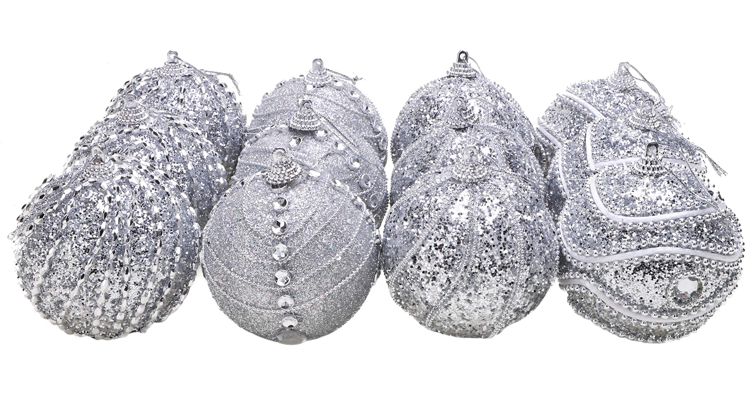 Christmas Concepts® Pack Of 12-80mm (3,2") Silver Decorated Glitter/Sequin Baubles - Luxury Christmas Decorations