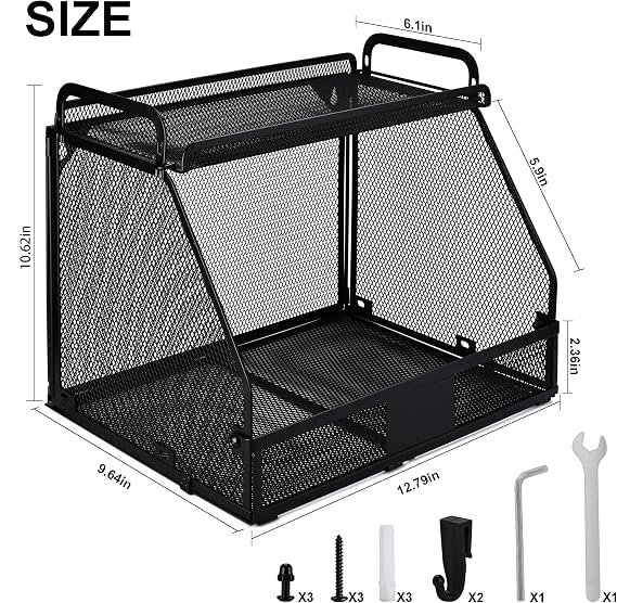 TECHSHARE Hanging Vegetable Rack Wall Mount, Wall Mounted Wire Storage Bin for Kitchen Bathroom or Pantry, Black Metal Fruit Basket