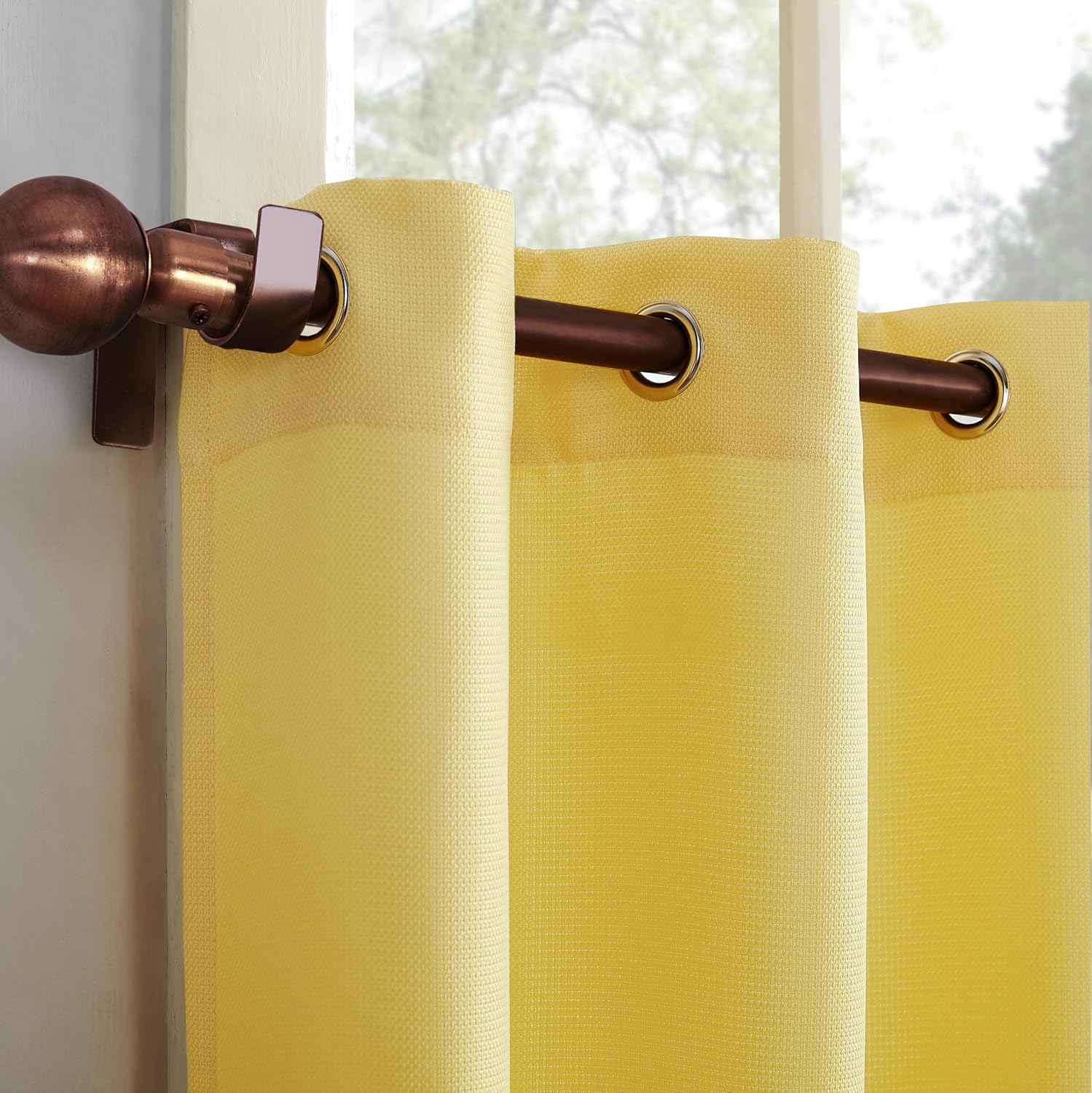 No. 918 Montego Casual Textured Semi-Sheer Grommet Kitchen Curtain Tier Pair, 56" x 24", Yellow