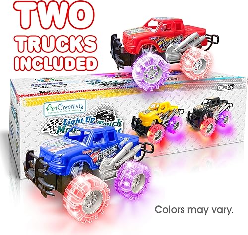 Miniatura 2 de Luz Up Monster Truck Set para niños y niñas por ArtCreativity El juego incluye 2 camiones Monster Truck de 6 pulgadas con neumáticos de luces LED A