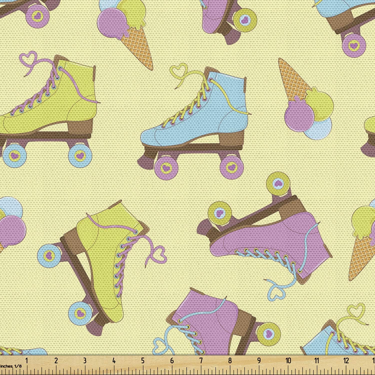 Lunarable Nature Fabric by The Yard, Watercolor Style Effect Fruits Like Banana Grape Lemon Plum Cherry Illustration, Decorative Fabric for Upholstery and Home Accents, 2 Yards, Green Yellow