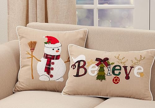 Miniatura 3 de SARO LIFESTYLE Ariadne Collection Believe - Funda de almohada navideña, 14 x 22 pulgadas, color natural