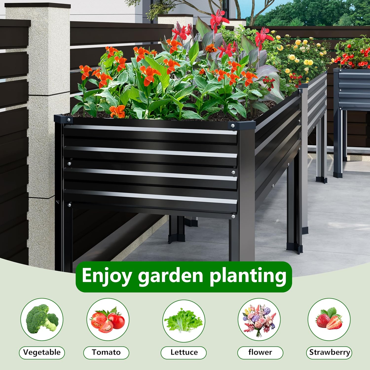 DIIYIV Galvanized Raised Garden Bed with Legs,2PCS 48×24×30in Elevated Planter Box for Backyard,Garden, Patio, Balcony, 350lb Capacity,Planters for Outdoor Plants,Black