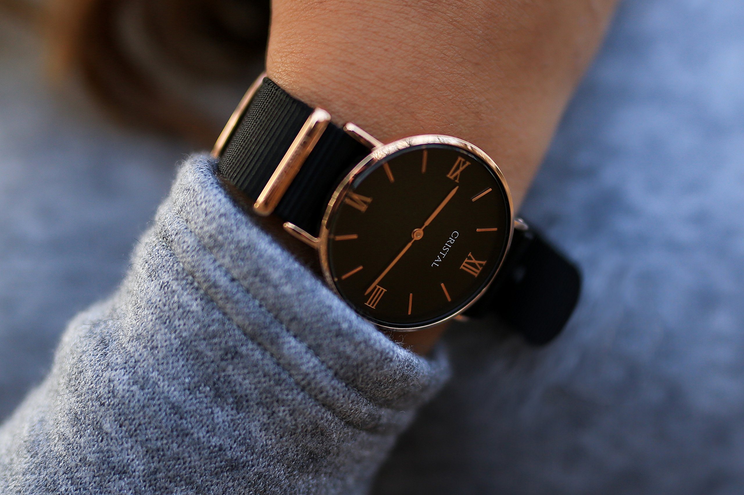 Cristal Reloj, oro rosa – Unisex – Pulsera de nailon
