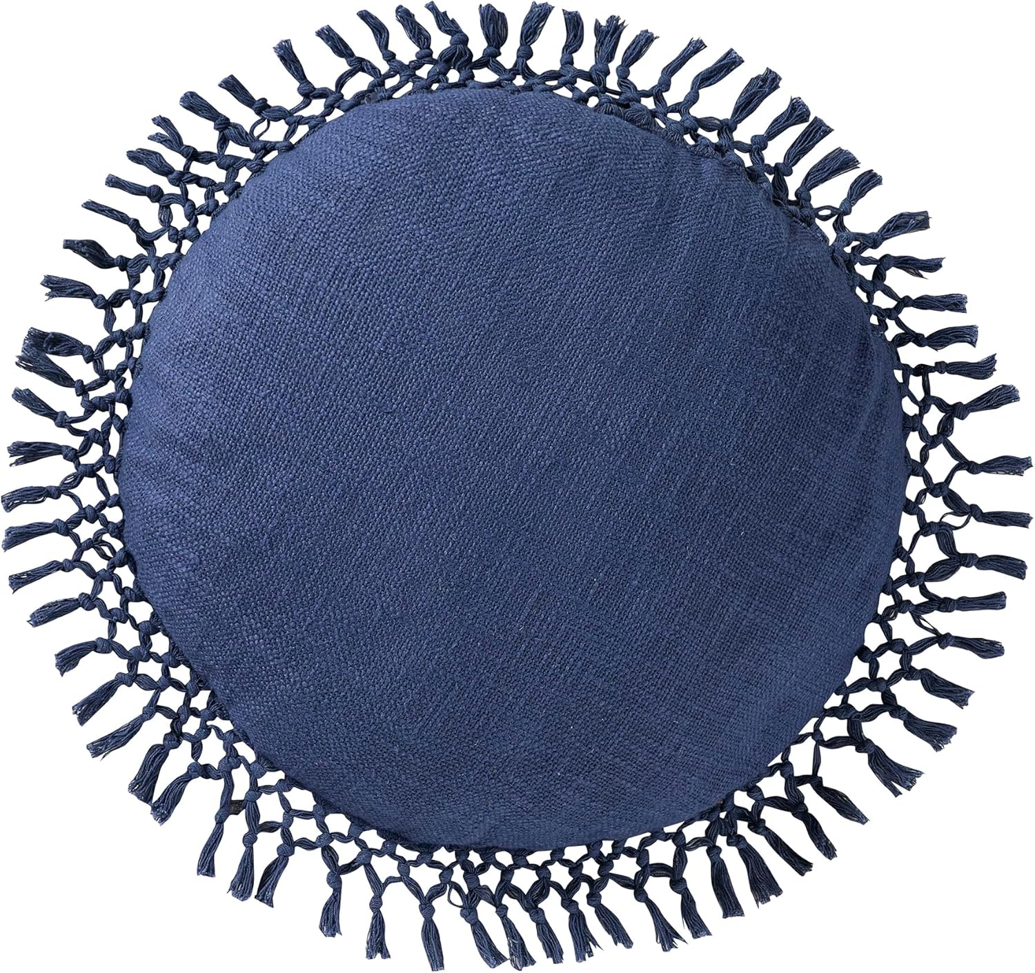 Indigo Ink - Decorative Throw Pillows for Couch or Bed, Boho Home Décor Round Cotton 20" x 20" Pillow with Tassels (Tufted Medallion Collection, Navy Blue) 20" Round Navy Blue