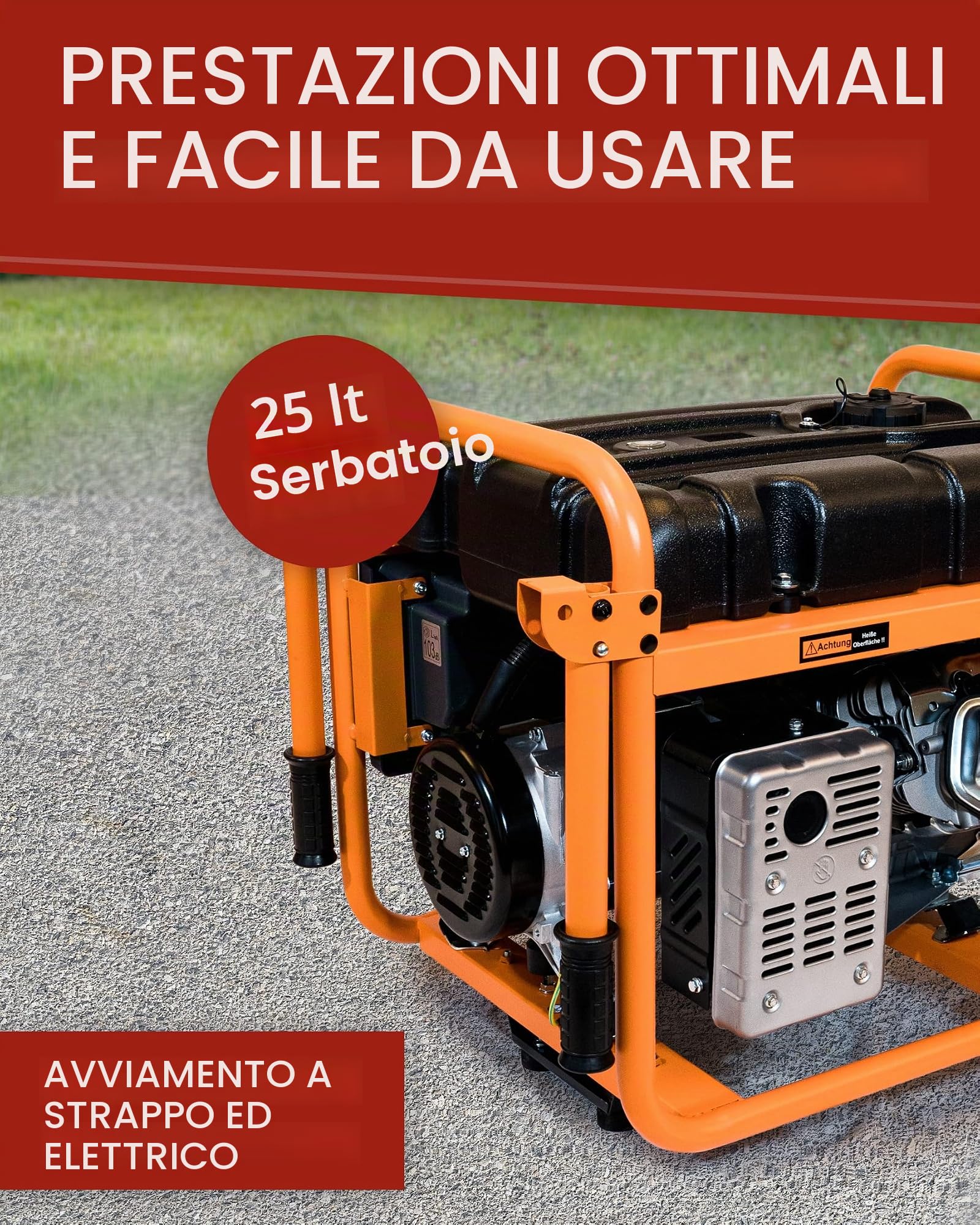 KnappWulf KW8300, generatore di corrente per emergenze, a benzina, 3 fasi, 230 V + 400 V.