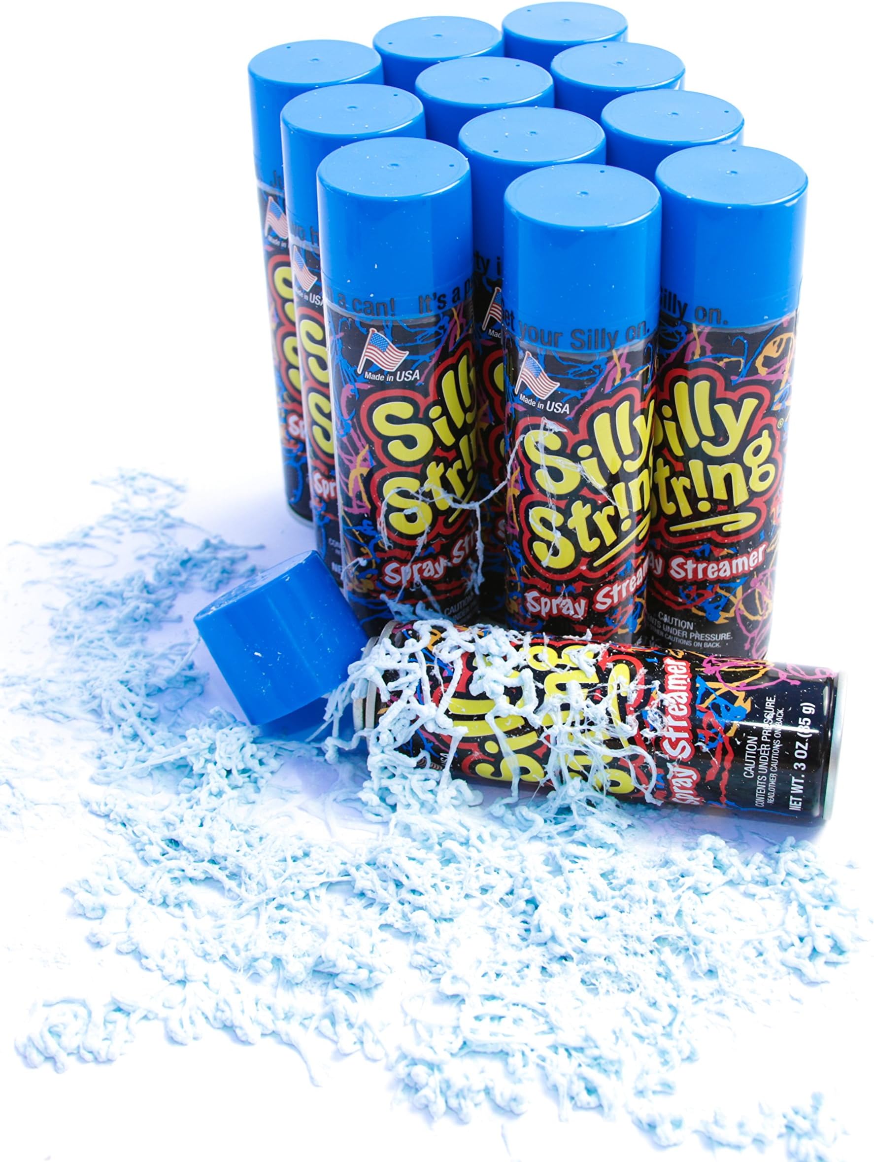 Silly String Gender Reveal Baby Shower Party Streamers - 12 Pack (3 ounce Cans) (LIGHT BLUE)