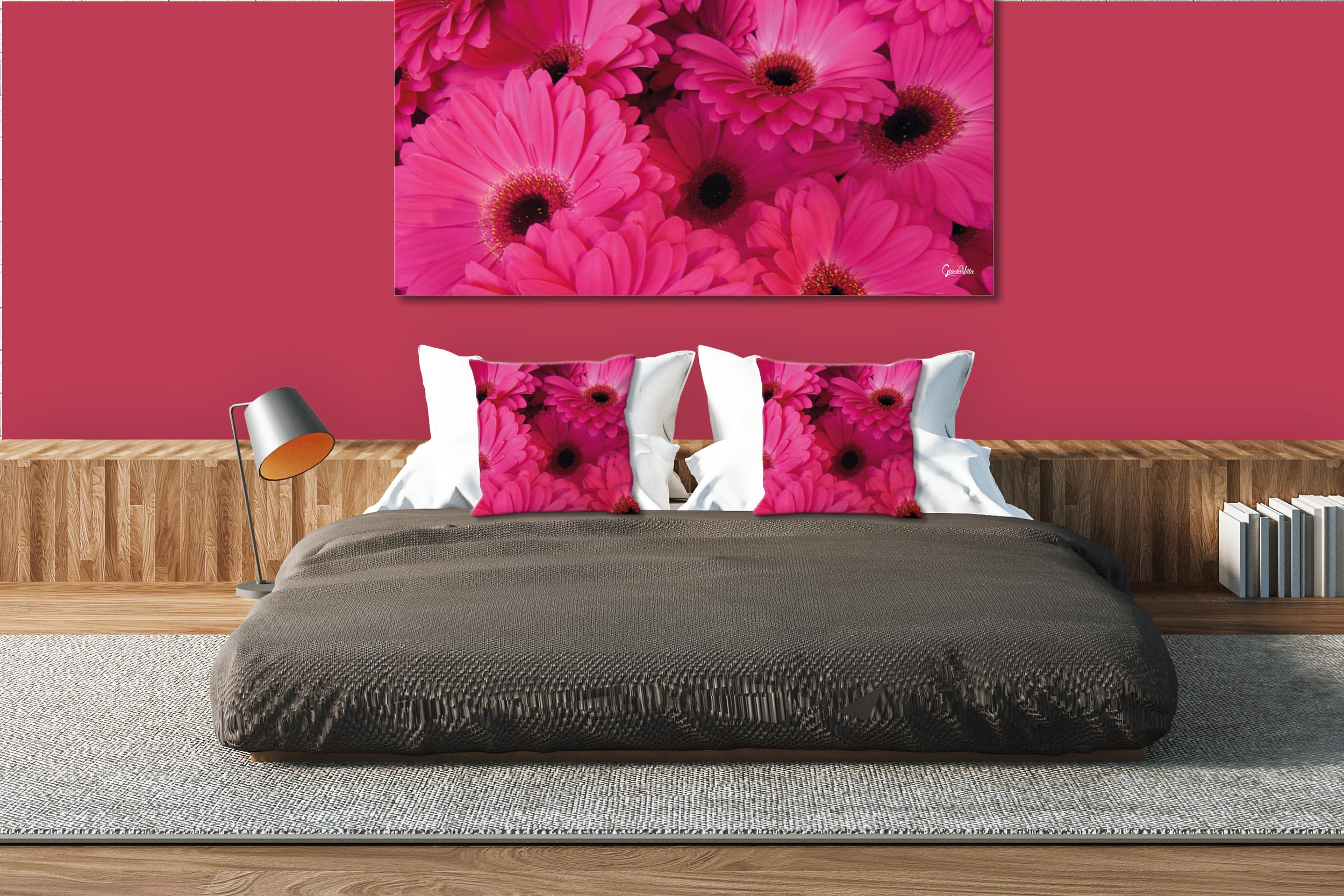 Gerbera in Pink - Foto-Kissen-Hülle Set (2 STK.) 40 x 40 cm | Kissen-Bezüge - passend zu Wandbild - Deko-Kissen - Blumen-Strauß Blüte Natur Garten