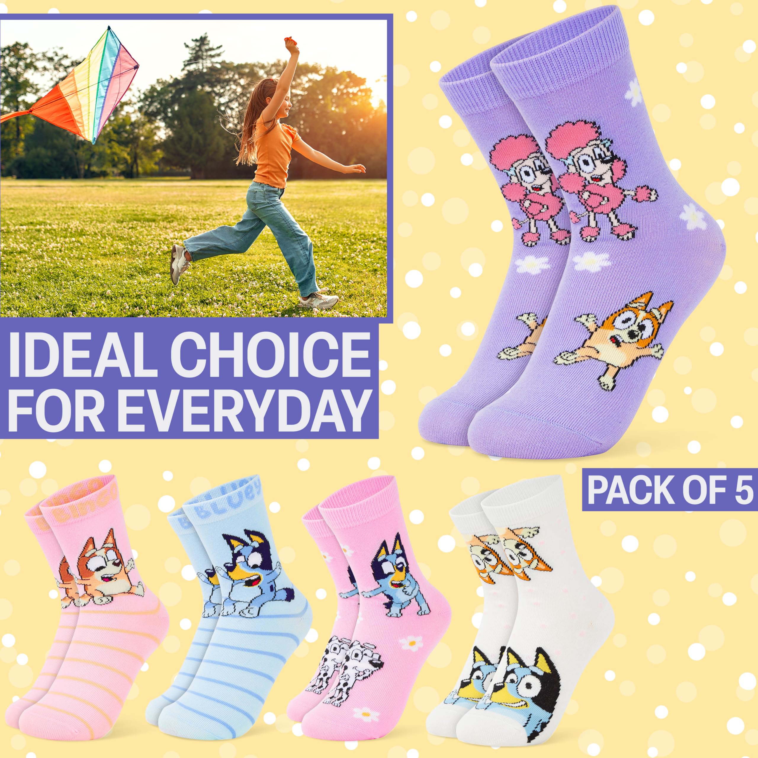 Get Trend Bluey Chaussette Fille, Hiver Chaud Pack de 5, Pastel Chaussettes Fantaisies, Douce Tricot, Cosy Idee Cadeau