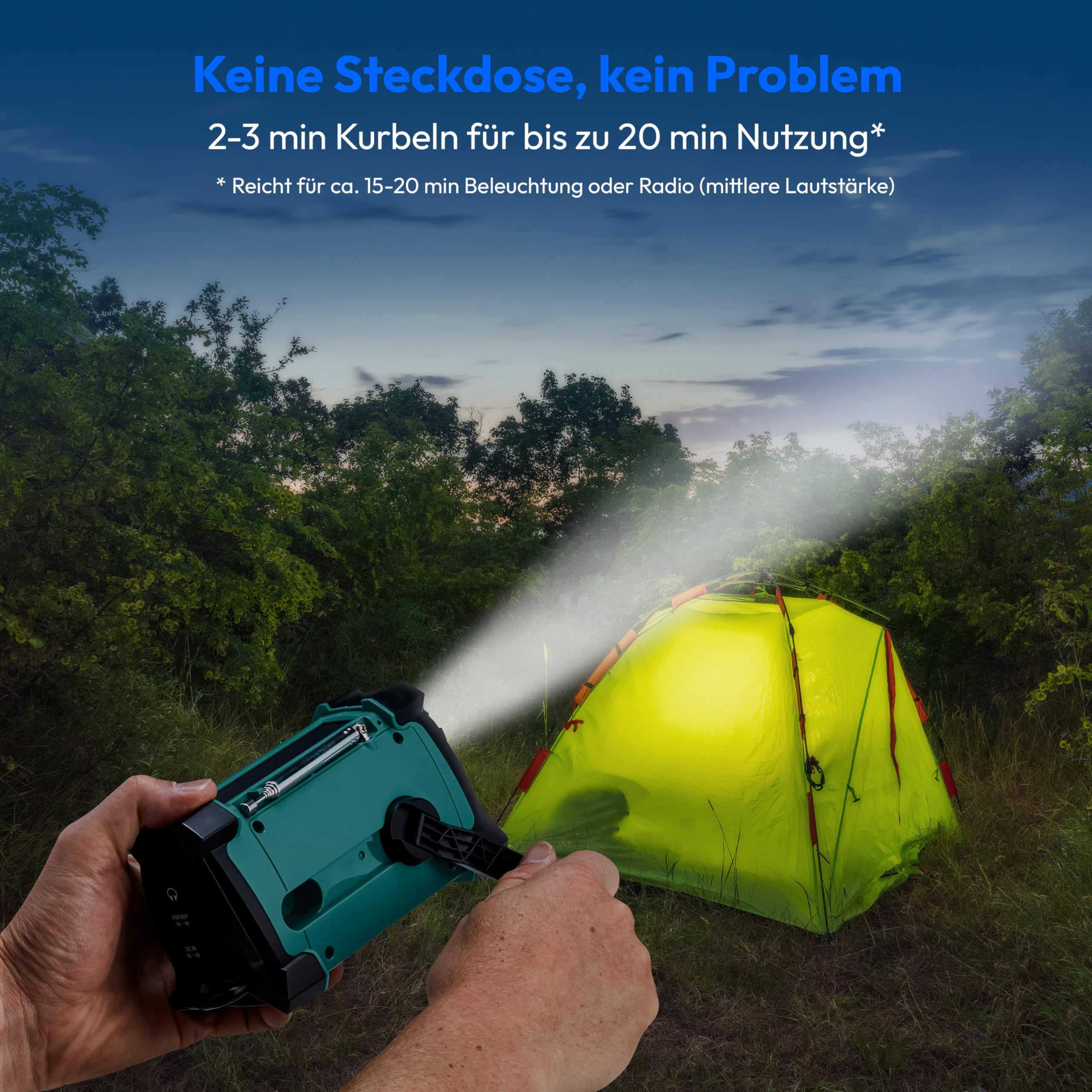 MEDION E66805 Kurbelradio (Solar, Dynamo Handkurbel, Baustellenradio, PLL UKW Radio, Taschenlampe IPX4 Spritzwasserschutz, SOS Notfall Funktion)