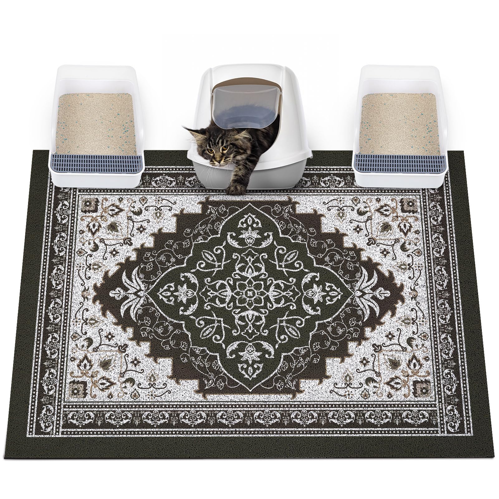 Glittme Cat Litter Mat with Non-Slip Bottom Litter Box Mat 47"X35" Litter Trapping Mat Easy to Clean Washable Cat Food Mat for Kitty,XXL — image 1