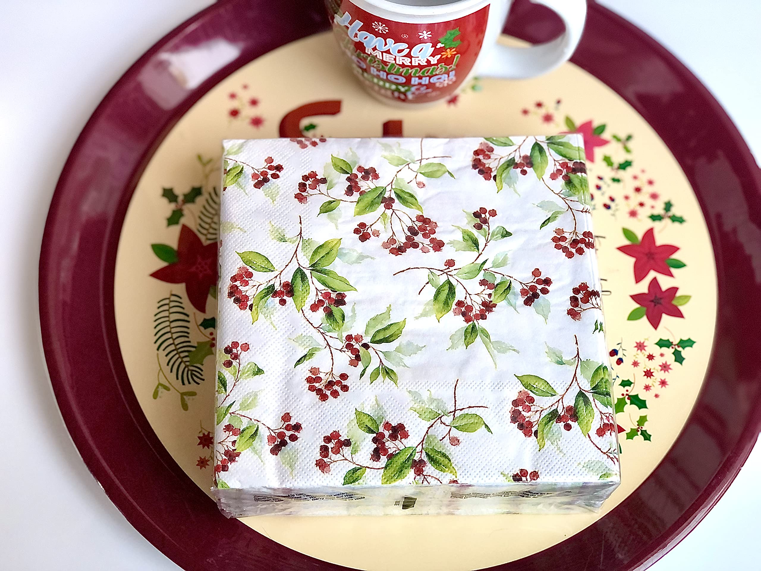 Servietten-Set, 40 Stück, 33x33 Cm, 2-lagig, In Grün & Rot – Für Weihnachtsfeiern, Partys, Restaurants, Saugstark & Umweltfreundlich