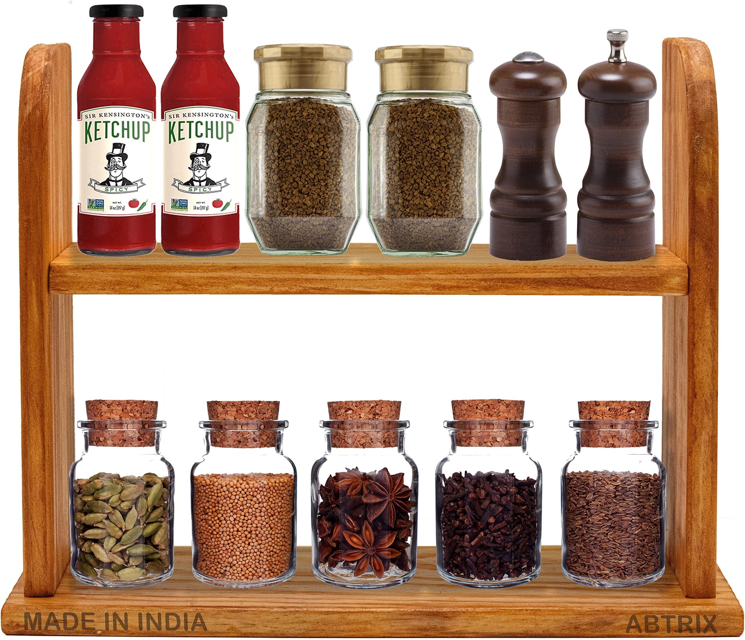 HOKIPO Bamboo 2 Tier Spice Rack Organizer For Tiered Shelf Kitchen ...