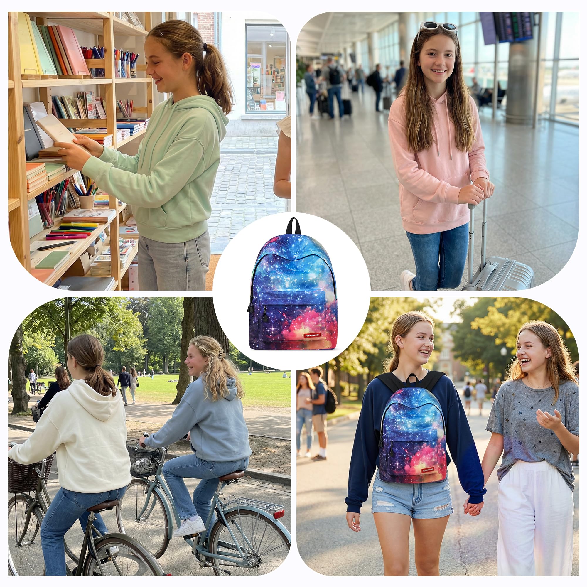 Sac à Dos Galaxie Cartable Filles Garçons College Sacs D'école Scolaire pour Ado Enfant Sac a Dos pour Ordinateur Portable Femme Loisir Sac de Voyage Bleu