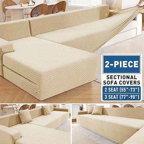 Miniatura 59 de ZNSAYOTX Fundas para Sofá Seccional, Fundas Elásticas de Jacquard con Parte Inferior Elástica para Sofá Seccional en Forma de L, Protector de Sofá