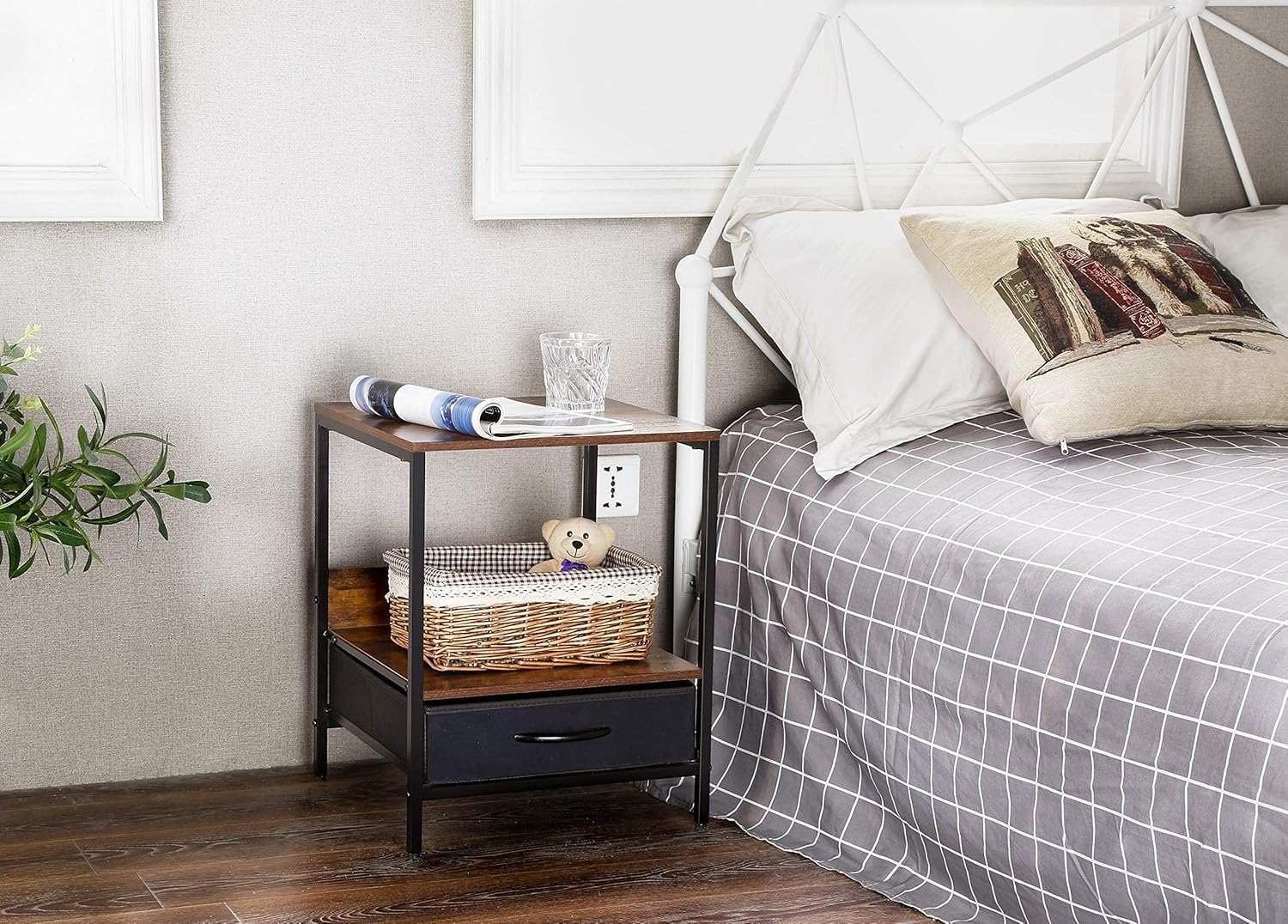 Kamiler Industrial Nightstand with Drawer -End Table,Side Table,Telephone Sofa Table Rustic Furniture Metal Frame for Bedroom/Entryway/Office : Home & Kitchen
