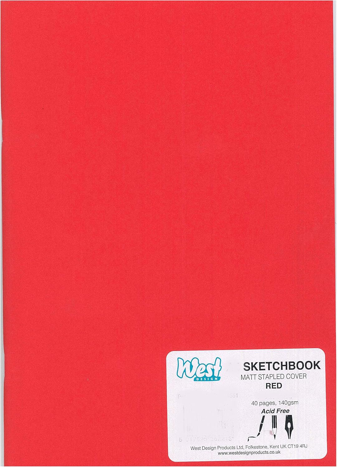 West Design, A3 Sketchbook, 140gsm, 40 White Pages, Stapled Laminated Red Cover, Crisp, Acid Free Plain, Blank Paper, Sketch