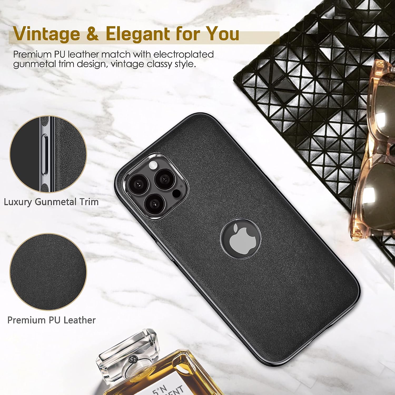 LOHASIC for iPhone 13 Pro Max Leather Case, Men Women Slim Luxury Business PU Cover Soft Non-Slip Grip Shockproof Anti-Scratch Protective Phone Cases for iPhone 13 Pro Max 6.7" - Black