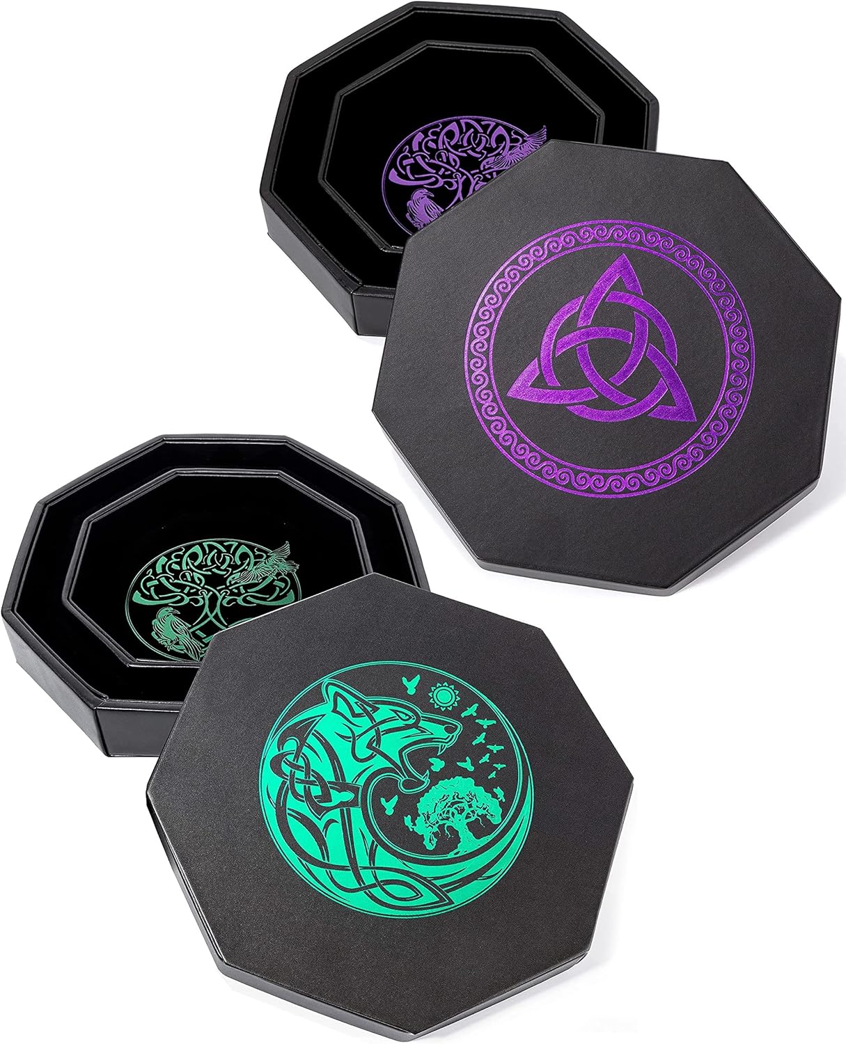 Purple Celtic Knot Dice Tray + Green Wolf Dice Tray