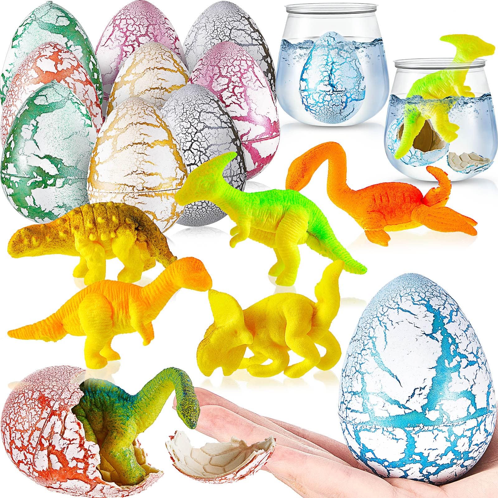 12 Pack 3'' Jumbo Easter Dinosaur Eggs Giant Hatching Dino Egg Toys Grow in Water Crack Eggs Hatchable Eggs Surprise Birthday Gifts Pool Party Favors for Boys Girls Easter Eggs Basket Stuffers Fillers