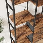 AFLUI Triple bibliothèque avec 3 Tiroirs larges 4-Tier Étagère et 10 Étagères d'affichage, Grande Bibliothèque Industrielle pour la Maison & Bureau, Rustic Brown