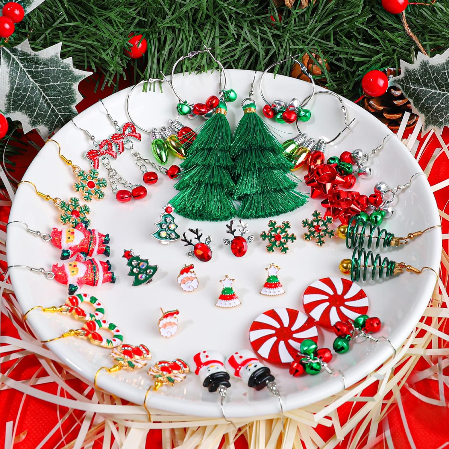 Natonhi 20 Pairs Christmas Earrings for Women, Holiday Xmas Dangle Earrings Bow Tree Bells Snowflake Light Earrings Studs Earrings Set for Bulk Girls Christmas Jewelry Gifts - Image 3