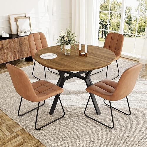 Miniatura 22 de Juego de mesa de comedor redonda extensible para 6 personas, mesa de cocina extensible de 43.3 a 59.1 pulgadas con 6 sillas tapizadas, ahorro de