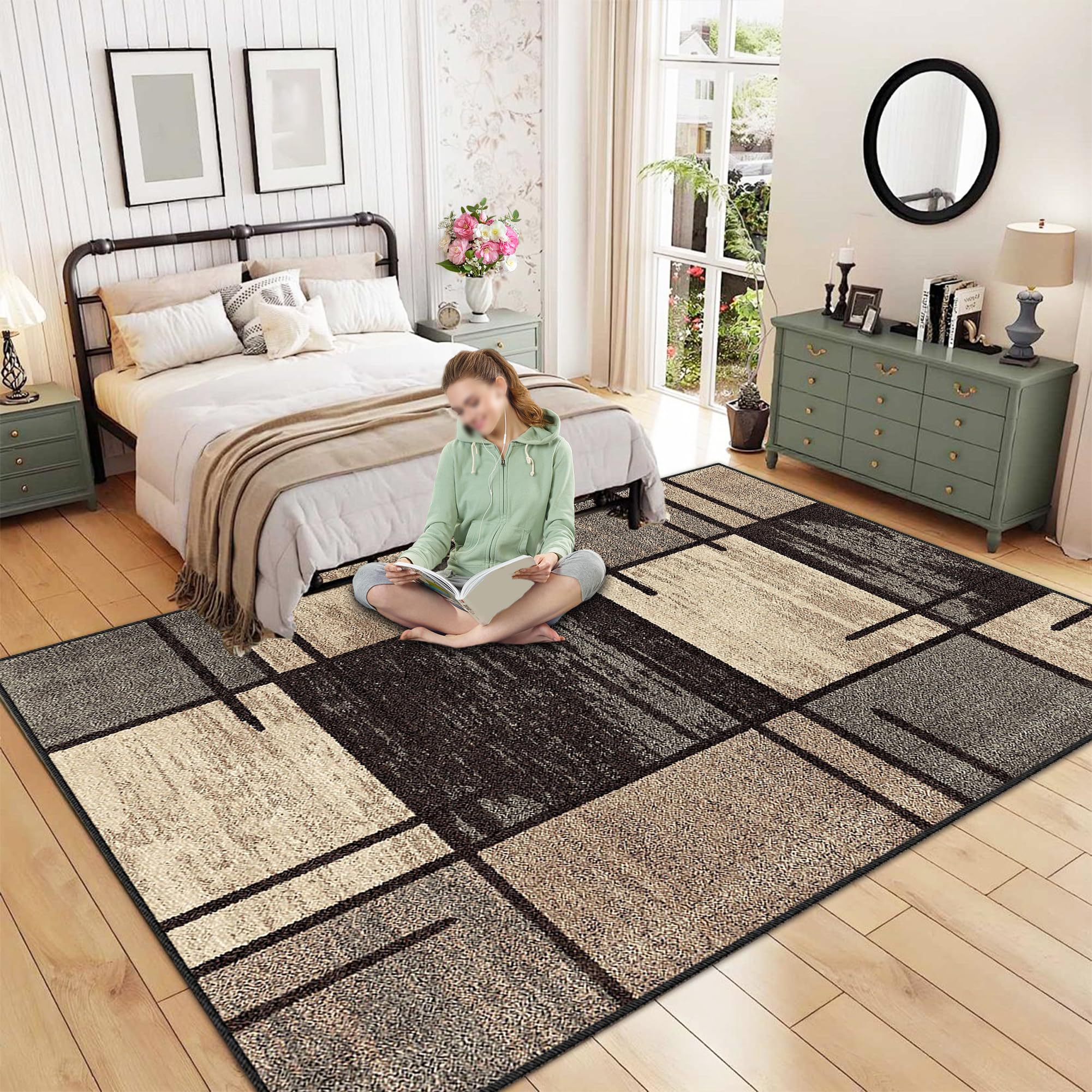 Alfombra Salon Habitacion Lavables en Lavadora Antideslizante Alfombrilla Protectora para Silla de Oficina Gaming Alfombras Sala Dormitorio Cocina Comedor Interior Exterior Grande 90 x 110 cm