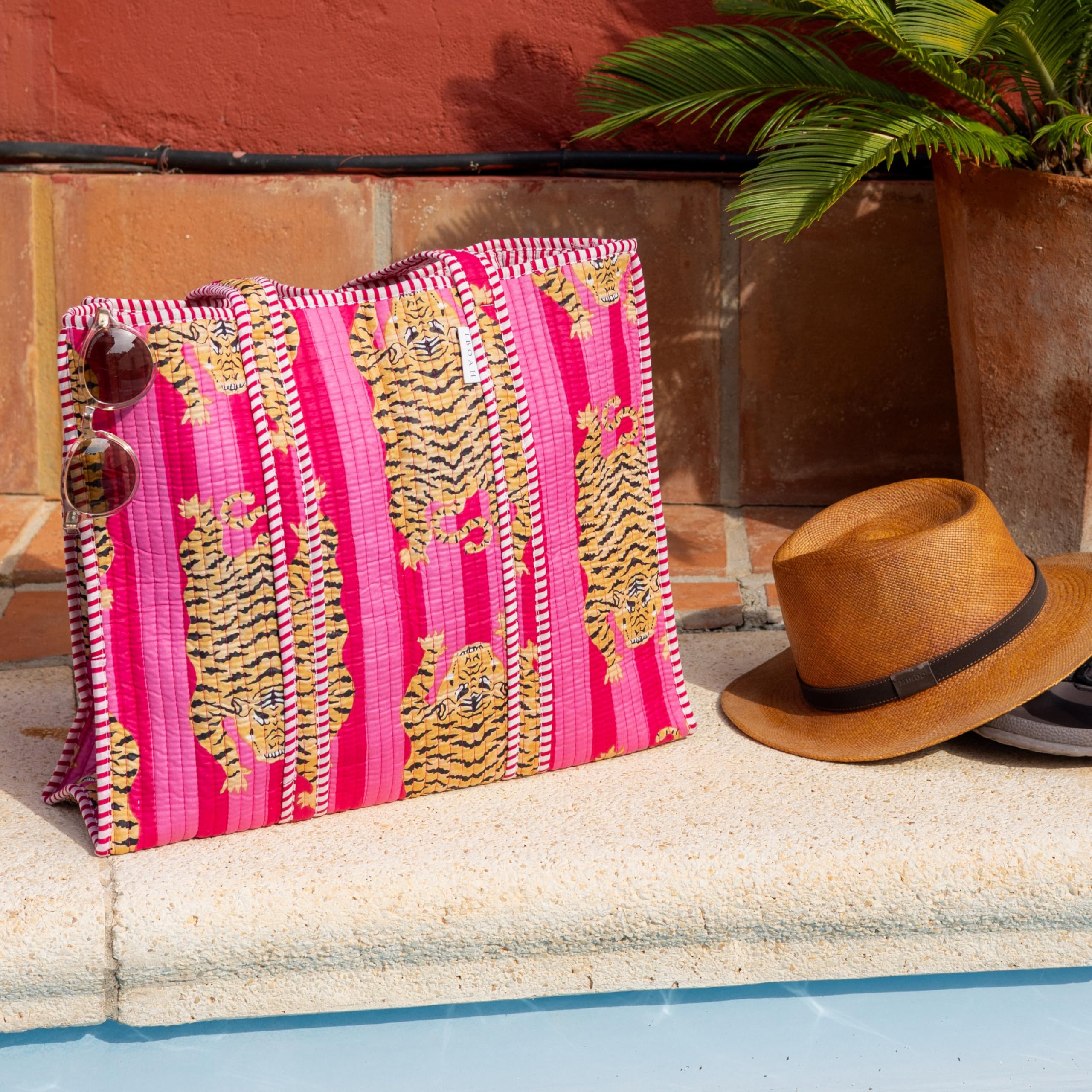 Handtasche aus Baumwolle mit Tigermuster, groß, gepolstert, handgefertigt